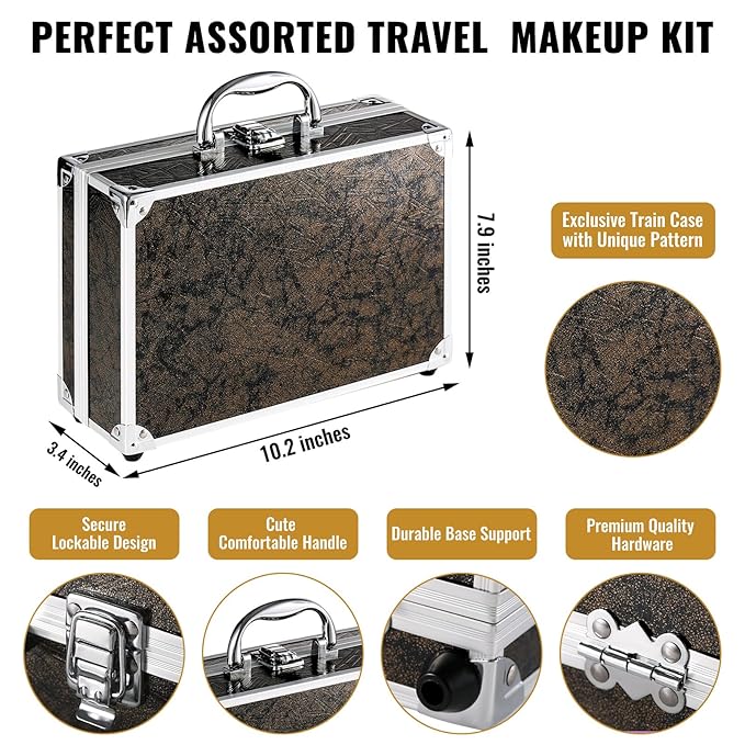 Makeup Kit for Teen Girls & Women Full Kit, Beauty Train Case with Starter Cosmetics Set, Make Up Valentine's Day Gift Box with Eyeshadow,Lipgloss,Highlight,Blush,Lip&Eye Pen,Brush & More(GoldenBrown)-VivaGrace Women