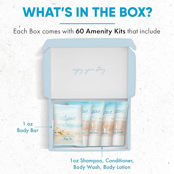 Aqua Organics Amenity Kit|Boxed Hotel Toiletries|Bulk Set 1 oz Travel Size Shampoo, Conditioner, Lotion, Body Wash & Bar Soap for Guest Hospitality AirBnB/Vacation Rentals|300 Pieces-VivaGrace Women