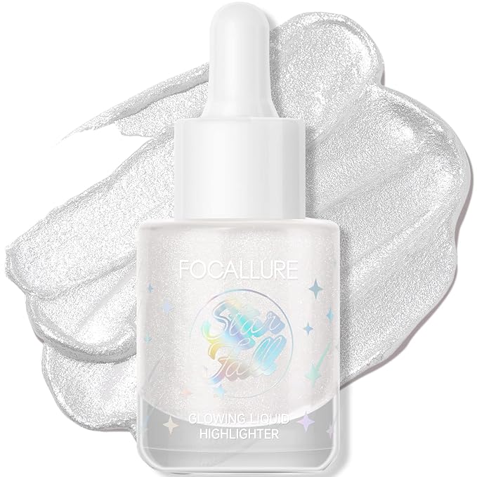 FOCALLURE Starfall Glowing Liquid Highlighter, Shimmering Body Oil, Non-Sticky Shimmer Liquid Luminizer, Non-Greasy, Face & Body Glitter Makeup for Costumes, Cosplay, Rave Festival, MOON CHILD-VivaGrace Women