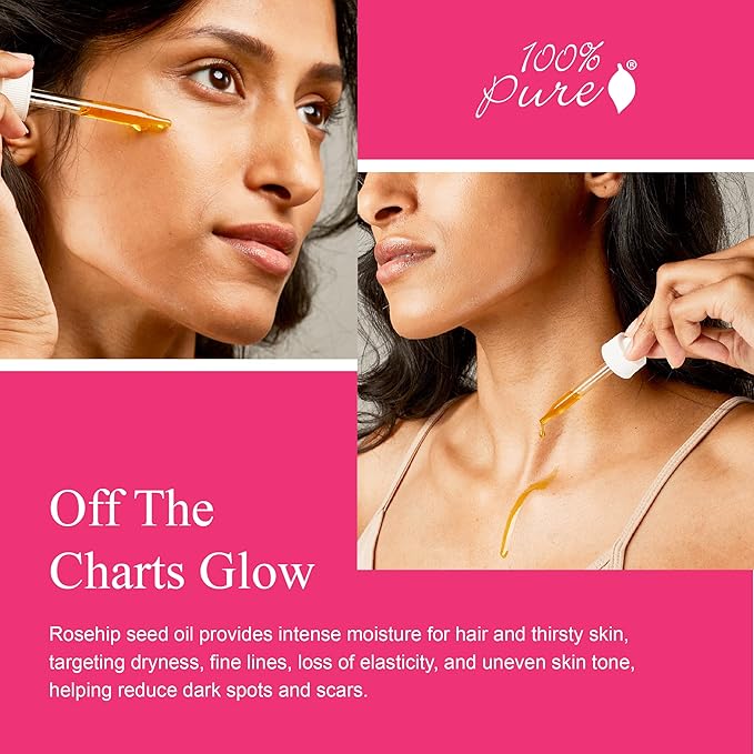 100% PURE Organic Rosehip Oil Moisturizer For Face, Body, Hair Hydrating Vitamins & Omega Fatty Acids Support Glowing, Plumped Up Youthful Skin - Natural Cold-Pressed Facial Radiance - Vegan - 1oz-VivaGrace Women