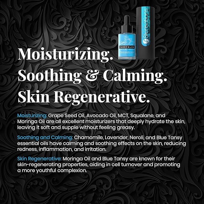 Skinsations - Balancing Face Oil Infusion - TANSY GLOW - Soothing and Calming, Skin Regenerative, Hydrating, Anti-Aging Skin Care - Blue Tansy, Neroli Oil, Chamomile, Moringa Oil, Vitamin C, Vitamin E-VivaGrace Women