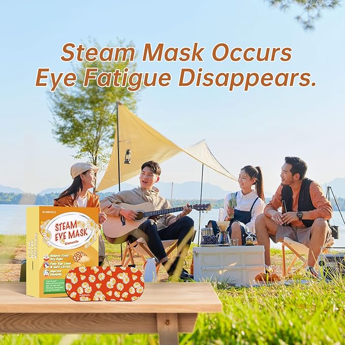 Steam Eye Mask Self Heating Moist Eye Compress Disposable SPA Warm Eye Mask 10 Packs for Dry Eyes, Eye Fatigue, Stress Relief, Soothing Headache Travel Trouble Sleeping (Chamomile)-VivaGrace Women