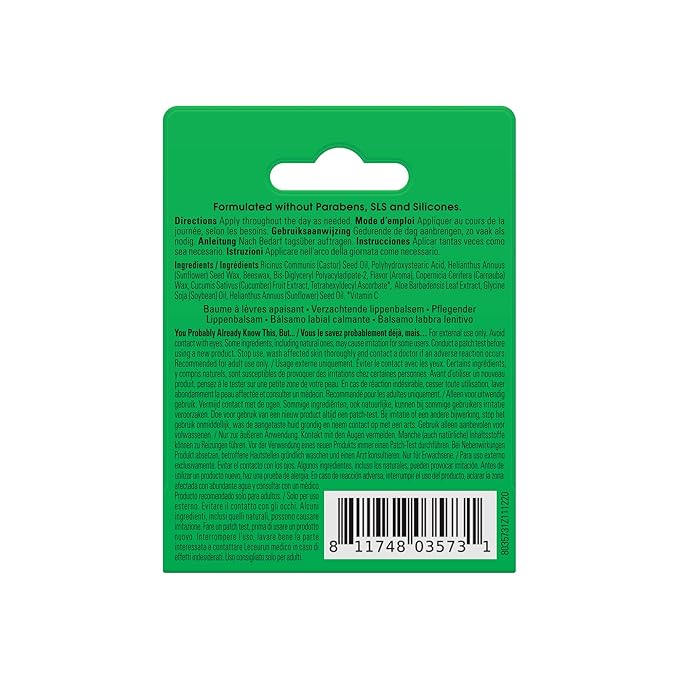 Yes To Cucumber Soothing Lip Balm, Hydrating Non-Sticky Salve That Calms Dry Cracked Lips, Locks In Moisture & Glides On Smoothly, With Aloe Vera & Castor Oil, Natural & Cruelty Free, 0.15 Oz, 3-Pack-VivaGrace Women