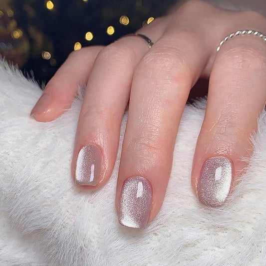 Press On Nails Squoval - Mauve Gray Velvet Fake Nails Short Full Cover Acrylic Glue on Nails in 12 Sizes - 24 Piece Nail Kit，Natural Fit for Women & Girls Daily Wear