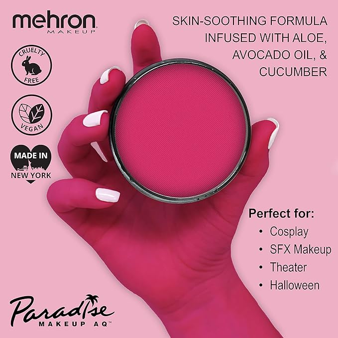 Mehron Makeup Paradise Makeup AQ Pro Size | Stage & Screen Performance, Face & Body Painting, Beauty, Cosplay, and Halloween | Water Activated Face Paint, Body Paint 1.4 oz (40 g) - Dark Pink-VivaGrace Women