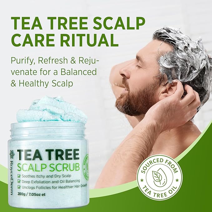 Roycederm Tea Tree Scalp Scrub: Anti Fungal Pre Shampoo, Itchy Relief Scalp Treatment for Dandruff, Psoriasis & Seborrheic Dermatitis - Gently Exfoliator, Relieves Dryness, Promotes Hair Growth-VivaGrace Women