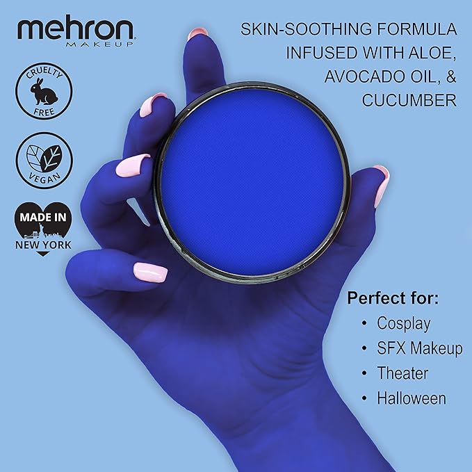 Mehron Makeup Paradise Makeup AQ Pro Size | Stage & Screen Performance, Face & Body Painting, Beauty, Cosplay, and Halloween | Water Activated Face Paint, Body Paint 1.4 oz (40 g) - Lagoon Blue-VivaGrace Women