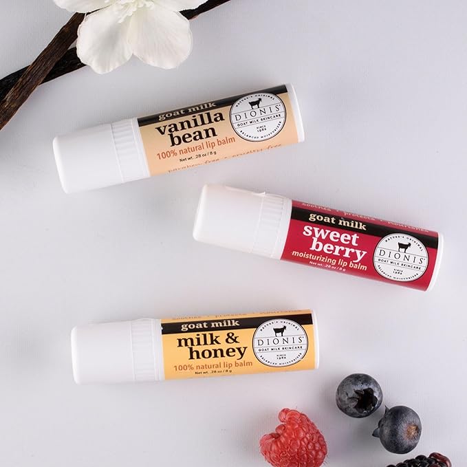 Dionis Goat Milk Skincare Warm & Sweet Lip Balm Gift Set - Beeswax, Shea Butter & Coconut Oil Lip Care Products Made in The USA - Cruelty Free Lip Moisturizer For Dry Chapped Lips, 0.28oz 3 Pack-VivaGrace Women