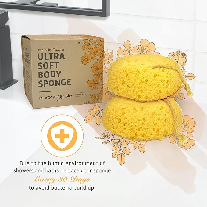 Spongentle Deep Cleansing Body Loofah Sponge, Natural Colors, for Bath and Shower, Multiple Textures for Gentle and Deep Exfoliation, Generous and Rich Lather, (Pack of 2)-VivaGrace Women