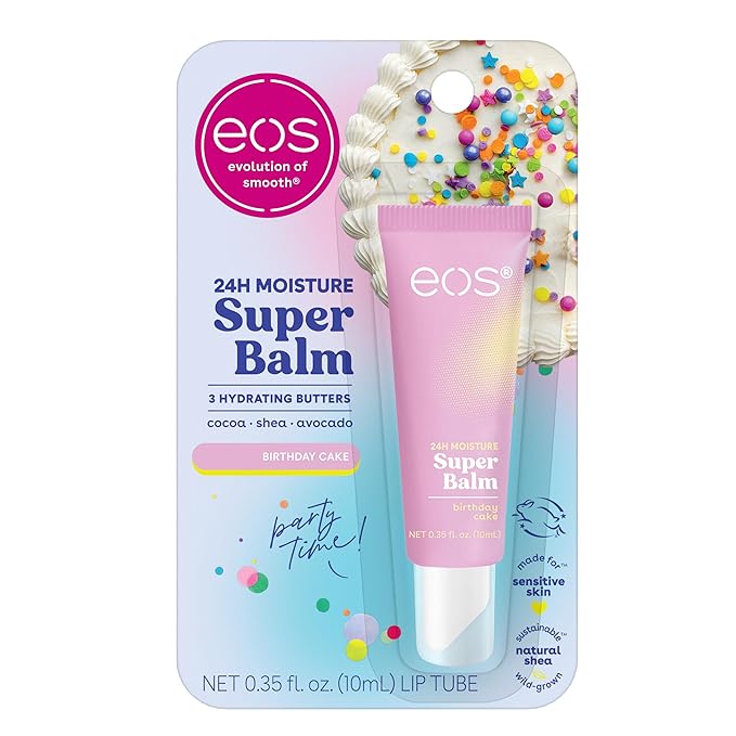 eos 24H Moisture Super Balm- Birthday Cake, Lip Mask, Day or Night Lip Treatment, Made for Sensitive Skin, 0.35 fl oz-VivaGrace Women