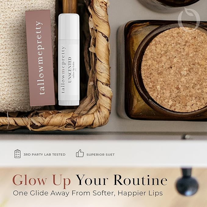 Unscented Lip Balm, Ultra-Soothing, Deeply Hydrating Tallow Lip Balm with Grass Fed Beef Tallow, Beeswax, Jojoba Oil & More, Non Toxic Lip Care, Made in the USA, 0.15 Oz.-VivaGrace Women