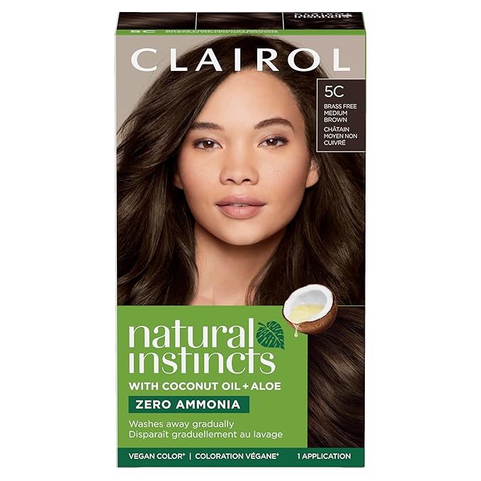 Clairol Natural Instincts Demi-Permanent Hair Dye, 5C Brass Free Medium Brown Hair Color, Pack of 1-VivaGrace Women