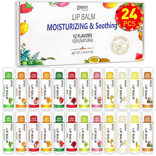 DMSKY 24 Pack Lip Balm, Natural Lip Balm Bulk with Vitamin E and Coconut Oil, Moisturizing Soothing Chapped Lips, Gifts for Women Stocking Stuffers Party Favors-VivaGrace Women