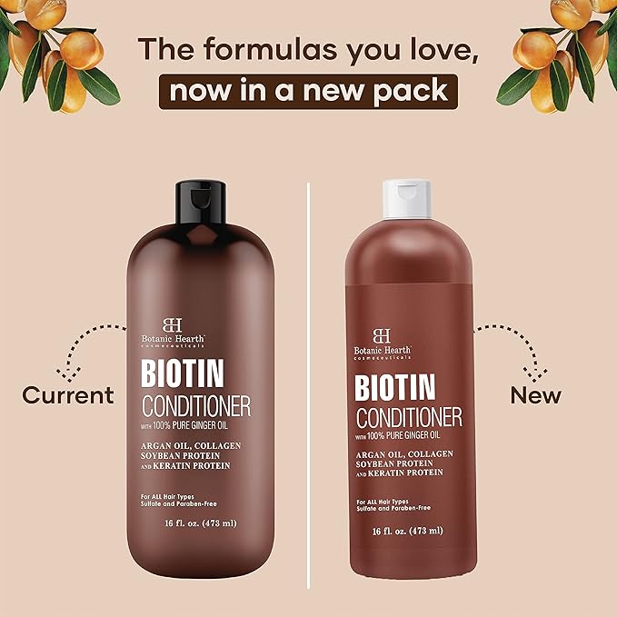 Botanic Hearth Biotin Conditioner With Ginger Oil & Keratin | For Hair Growth |With Turmeric Extract, Argan Oil, Tea Tree Oil & Vitamin E | Sulphate & Paraben Free | 16 Fl Oz-VivaGrace Women