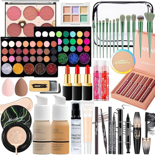 Makeup Set Makeup Set for Women Girls Teens Full Kit, Makeup Present Set for Beginners and Professionals Include Eyeshadow Palettes, Foundation, CC Cream, Liquid Lipsticks Set-VivaGrace Women