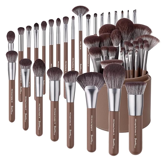 Bueart Design 26 Pcs Chocolate-colored Gift Makeup Brushes Set with Extra Large Holder,Elegant Make up Brushes for Foundation,Face Blending Powder, Contour, Highlight, Concealer, Eyeshadow-VivaGrace Women