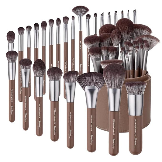 Bueart Design 26 Pcs Chocolate-colored Gift Makeup Brushes Set with Extra Large Holder,Elegant Make up Brushes for Foundation,Face Blending Powder, Contour, Highlight, Concealer, Eyeshadow-VivaGrace Women