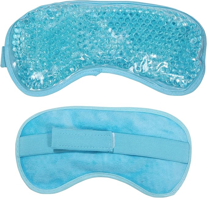 Silk Eye Mask (2packs) for Sleeping, Cooling and Heated Eye Mask, Adjustable Eyeshade Mask Satin Night Travel Gift for Women Men (1silk Eyes Blue mask +1hot&Cold Blue Eyes mask)-VivaGrace Women