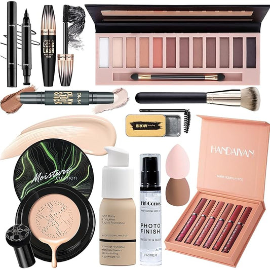 Face Primer, Makeup Brush and Sponges, Eyebrow Soap and Pencil, Mascara, Winged Eyeliner Stamp, cosmetic bag，Eyebrow Soap and Pencil, Mascara, Winged Eyeliner Stamp-VivaGrace Women