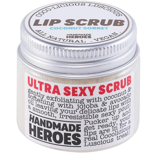 Handmade Heroes 100% Natural Lip Scrub, Vegan Conditioning Coconut Exfoliator - Gentle Exfoliant, Sugar Polish and Scrubber for Chapped Dry Lips, 1oz (Coconut Sorbet)-VivaGrace Women