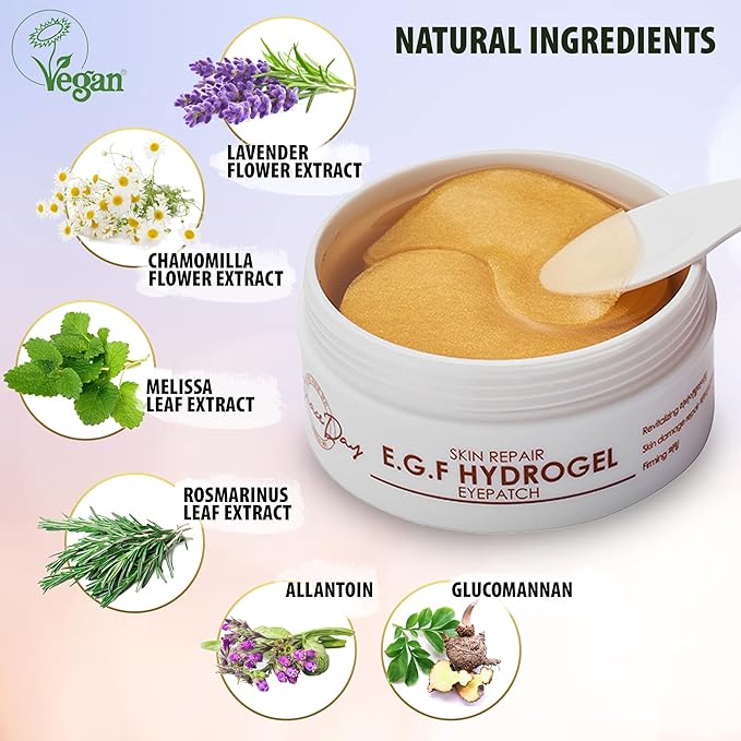 Under Eye Hydrogel E.G.F Eye Patches, 100% VEGAN CERTIFIED, Anti-Wrinkle Eye Patch, Treatment for Puffy Eyes, Eye Bags, Dark Circles Under Eye, Puffiness, Eye Patch with Hyaluronic Acid and-VivaGrace Women