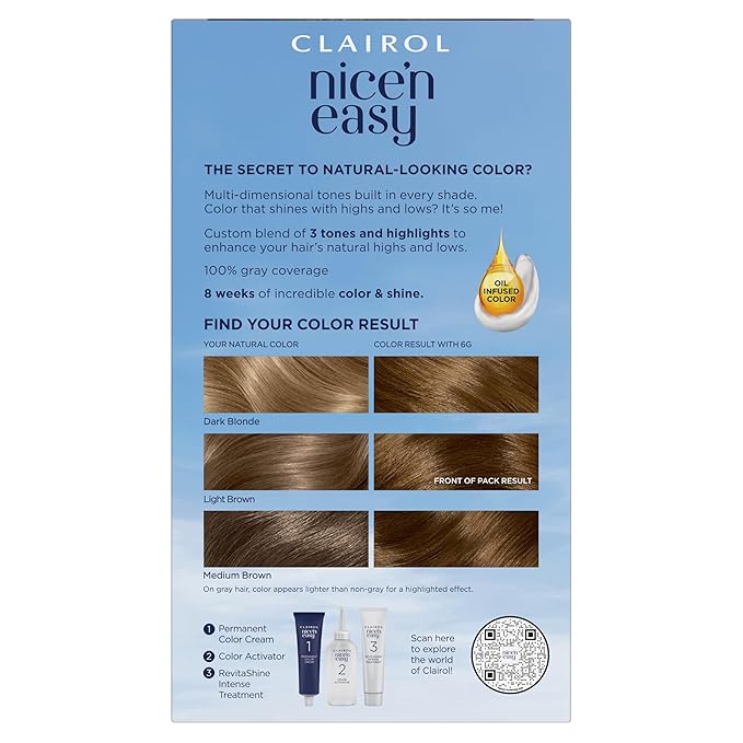 Clairol Nice'n Easy Permanent Hair Dye, 6G Light Golden Brown Hair Color, Pack of 3-VivaGrace Women
