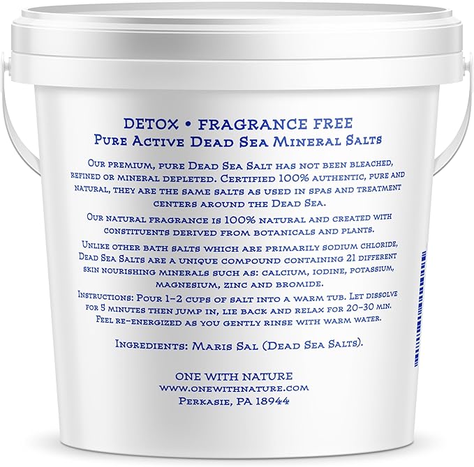 One With Nature 100% Pure Dead Sea Salt for Bath, 5lb Unscented. Dead Sea Salt is high in Essential Minerals, Such as Magnesium, Sulfur, Zinc, Potassium. Exfoliates, Nourishes Skin, Helps Restore pH-VivaGrace Women