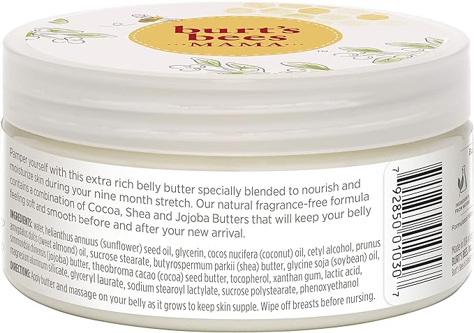 Burt's Bees Mama Belly Butter Stretch Mark Cream for Pregnancy Massages Body & Reduces Scar Appearance, Prenatal & Postnatal Tummy Skin Care, Shea Butter & Vitamin E Rich Formula, 6.5 Oz (Pack of 3)-VivaGrace Women