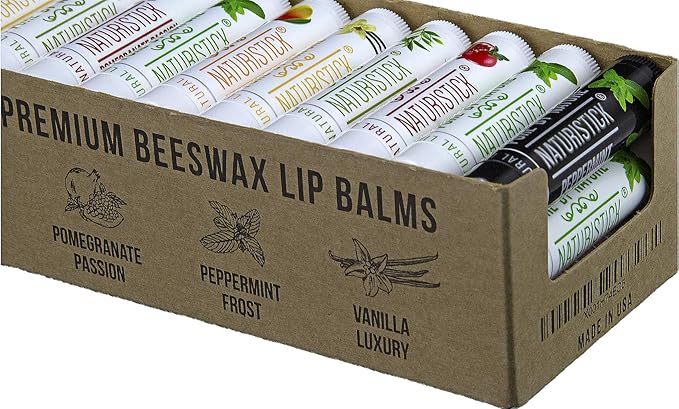 36-Pack Bulk Lip Balm Gift Set by Naturistick. Assorted Scents. 100% Natural Ingredients. Includes Counter Display Box. Best Beeswax Chapstick for Dry, Chapped Lips. Made in USA-VivaGrace Women