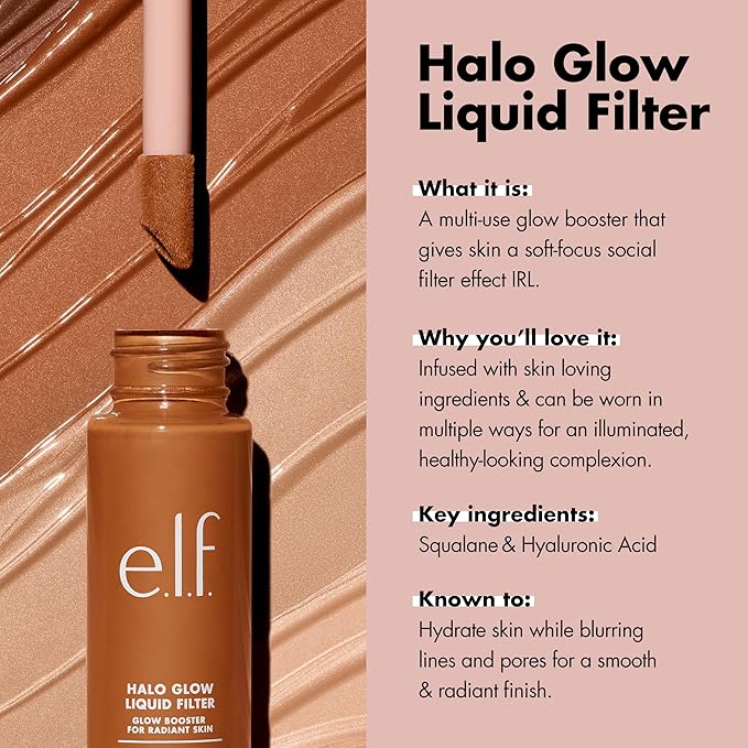 e.l.f. Halo Glow Liquid Filter, Complexion Booster For A Glowing, Soft-Focus Look, Infused With Hyaluronic Acid, Vegan & Cruelty-Free, 0.5 Fair-VivaGrace Women
