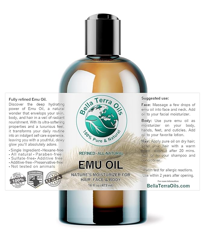 Emu Oil 16 oz 100% Pure Fully Refined Organic Undiluted - Bella Terra Oils-VivaGrace Women