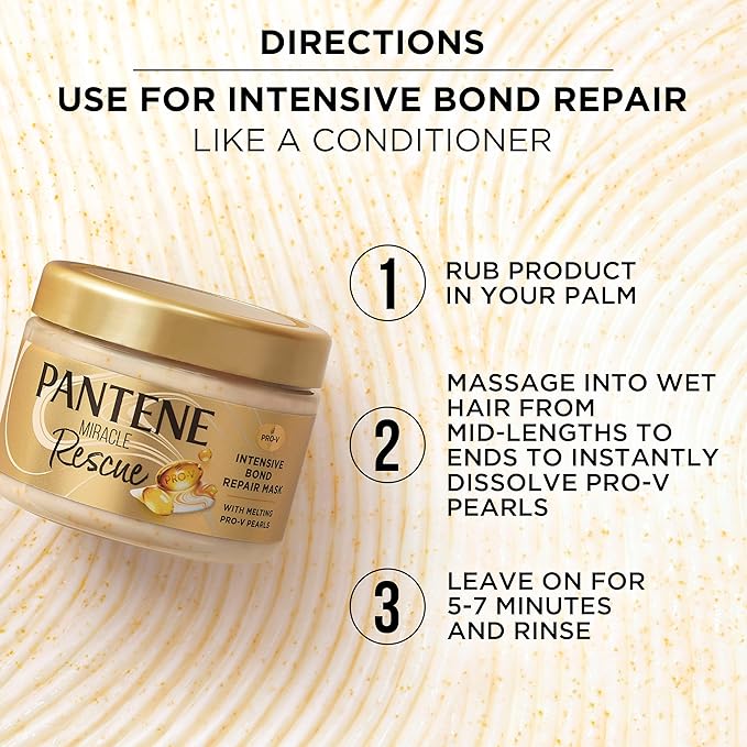 Pantene Miracle Rescue Hair Mask, Intensive Bond Repair with Melting Pro-V Pearls, Melts Away Damage, Builds Bonds, Strengthens Against Damage, Deep Conditioning for Dry Damaged Hair, 10.1 fl oz-VivaGrace Women