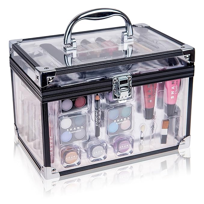 SHANY Carry All Trunk Makeup Train Case with Re-usable Aluminum Makeup Storage Case. Non Toxic Color Make up Set with Eye palettes, Blushes,Makeup Powders, Manicure, Pedicure and Makeup Brushes.-VivaGrace Women