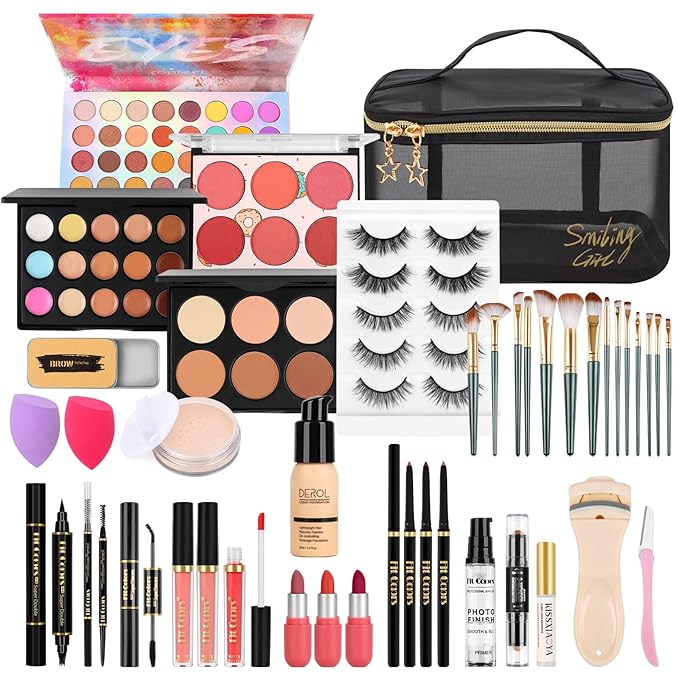 Fenshine Makeup Set,Make Up Starter Kit With Storage Bag Portable Travel Make Up Palette Eyeshadow Foundation Lip Gloss for Teenage & Adults (Type A)-VivaGrace Women