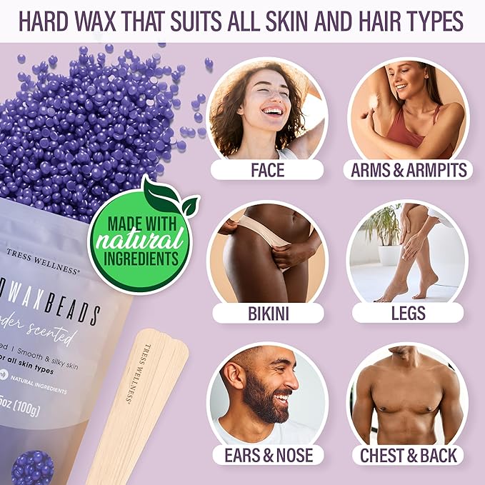 Tress Wellness Waxing Kit for Sensitive Skin – Safe for Face & Skin, Prep & Aftercare Spray, Easy to Use – At-Home Kit for Face, Bikini, Brazilian & Full Body - Digital Display, Misty Lilac-VivaGrace Women