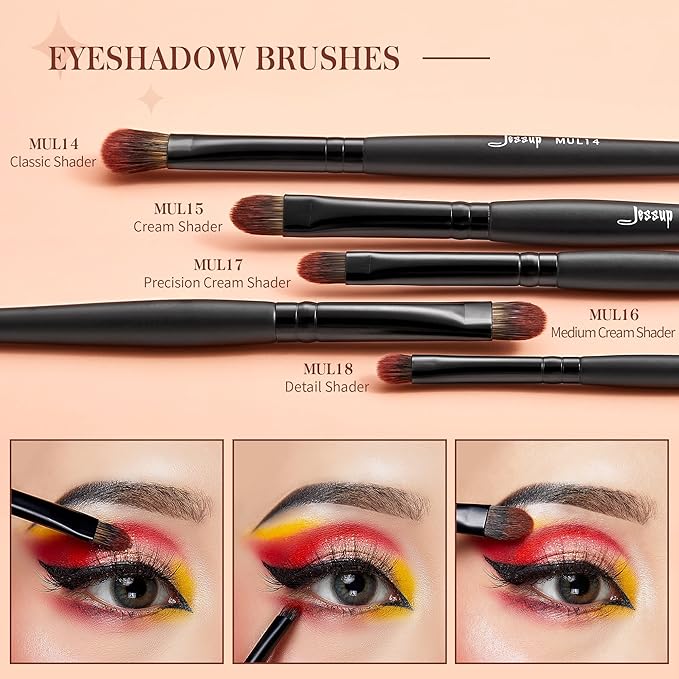 Jessup Eye Brushes Set, Vegan Makeup Brushes with Concealer Powder Eyeshadow Blending Eyeliner Spoolie Brush, 16pcs Premium Synthetic Black Cosmetic Brush T272-VivaGrace Women