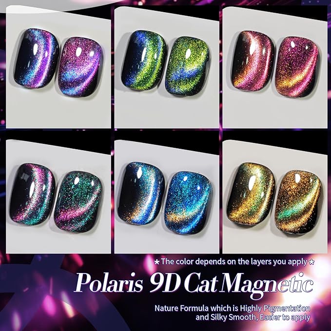 Born Pretty Cat Magnetic Gel Nail Polish 9D Polaris Holorgraphic Cat Magnetic Eye Gel Polish Glitter Gel Polish Set 6PCS-VivaGrace Women