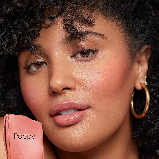 Saie Dew Blush - Lightweight Liquid Blush with a Blendable + Buildable Cream Finish - Dewy Cheek Tint with Doe Foot Wand Makeup Applicator - Bright Coral Blush - Poppy (.40 oz)-VivaGrace Women