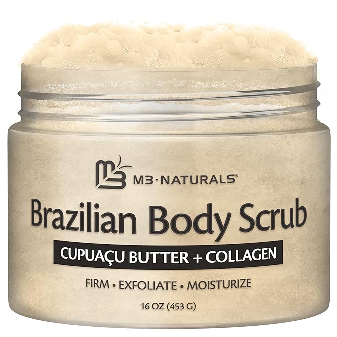 Firming & Moisturizing Brazilian Body Scrub, Gentle Body Exfoliator with Cupuacu Butter, Jojoba Oil & Collagen, 16 oz (453 g) by M3 Naturals-VivaGrace Women
