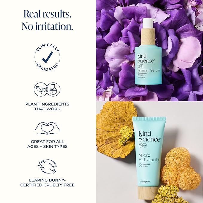 Kind Science by Ellen DeGeneres 2-Piece Skin Care Set with Micro Exfoliant & Firming Face Serum - Hyaluronic Acid Serum & Exfoliating Face Wash-VivaGrace Women
