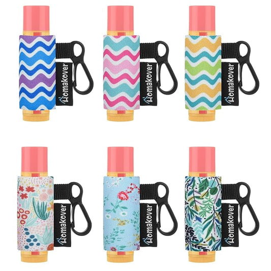 6 Pack Compact Clip-On Chapstick Holder Premium Release Clip Neoprene Sleeve Lip Balm with Clip Fits Most Standard Lip Balm, Large-VivaGrace Women