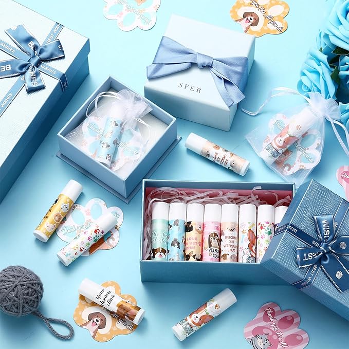 36 Sets Vet Tech Gift Animal Lip Balm Thank You Tag Organza Bag Veterinarian Appreciation Gifts Vet Tech Week Gift for Veterinary Technologist Nurse Birthday Christmas End of Year Supplies-VivaGrace Women