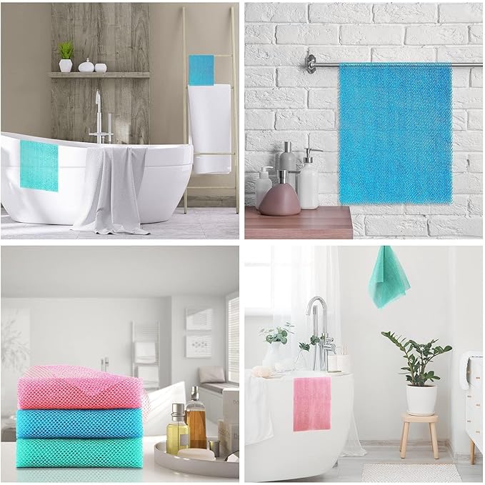 UJFQBH 3 Pieces African exfoliating net African Net Long Net Bath Sponge Exfoliating Shower Body Scrubber Back Scrubber Skin Smoother,Great for Daily Use (Pink, Blue, Green)-VivaGrace Women
