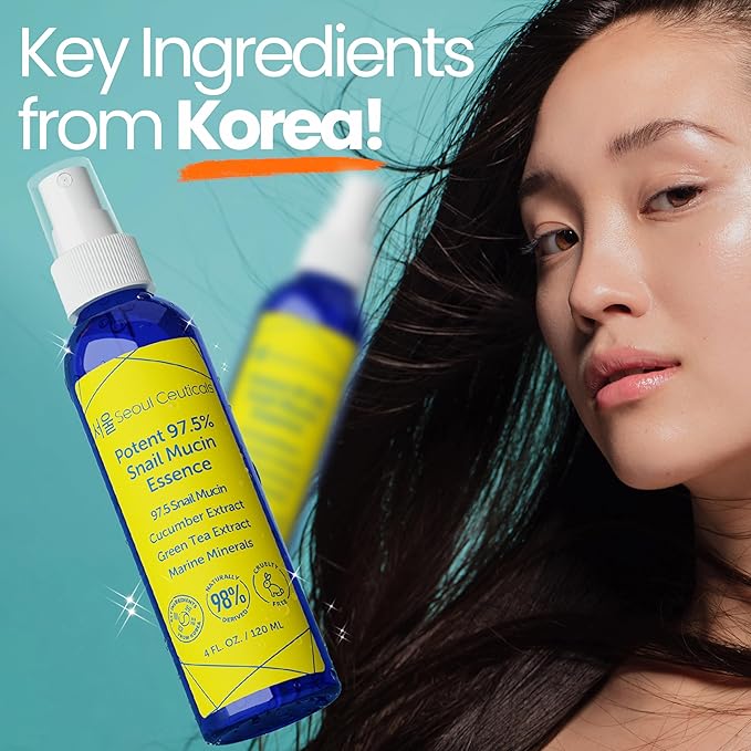 SeoulCeuticals Korean Face Mist 97.5% Snail Mucin Essence - K Beauty Skincare Facial Spray - Cucumber Extract + Marine Minerals + Green Tea + Aloe 4oz-VivaGrace Women