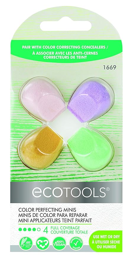 EcoTools Cruelty Free Color Perfecting Minis, Four Sponges Designed with Eco Foam Technology, a Unique Shape for Enhanced Precision, Purple, 4 Count-VivaGrace Women