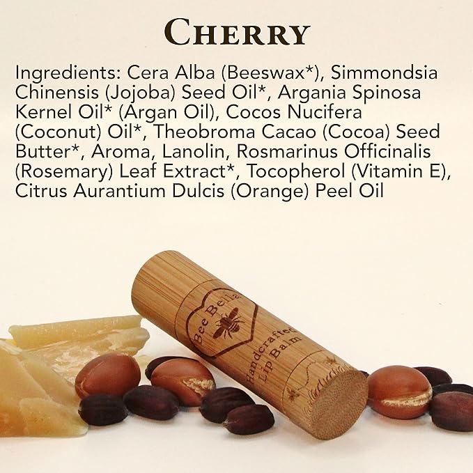 Bee Bella Lip Balm, Cherry, 3 Pack - Hydrating, Moisturizing Lip Care, 100% Natural, Original Organic Beeswax with Vitamin E, Handmade in USA-VivaGrace Women