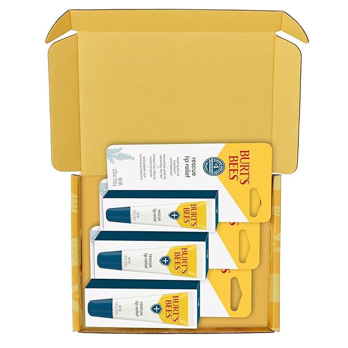 Burt's Bees Rescue Lip Relief Lip Balm, With Shea Butter and Echinacea, Tint-Free, Natural Origin Lip Care, 3 Tubes, 0.35 oz.-VivaGrace Women