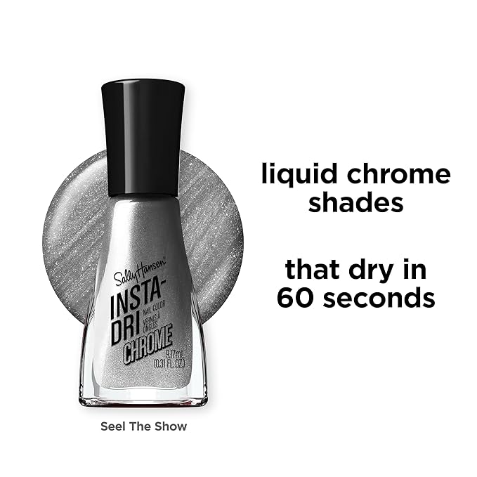 Sally Hansen Insta-Dri, Steel the Show, Quick Dry, Long Lasting, Opaque, Metallic Silver Nail Polish