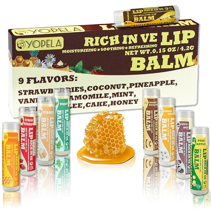 Lip Balm Variety Pack - 9 Delicious Flavors - Natural Lip Balm in Bulk with Vitamin E and Coconut Oil - Moisturizing, Soothing, and Repairing Dry and Chapped Lips-VivaGrace Women