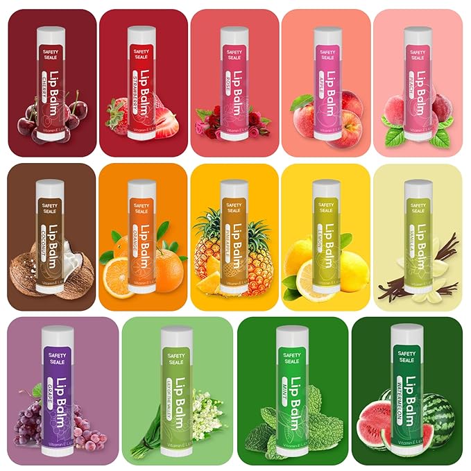 98 Pack Natural Lip Balm Bulk with Vitamin E and Coconut Oil - Moisturizing, Soothing, and Repairing Dry and Chapped Lips - 14 Flavors - Non-GMO-VivaGrace Women